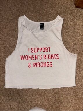 SHEIN White Ribbed Crop Tank with Red Slogan Print